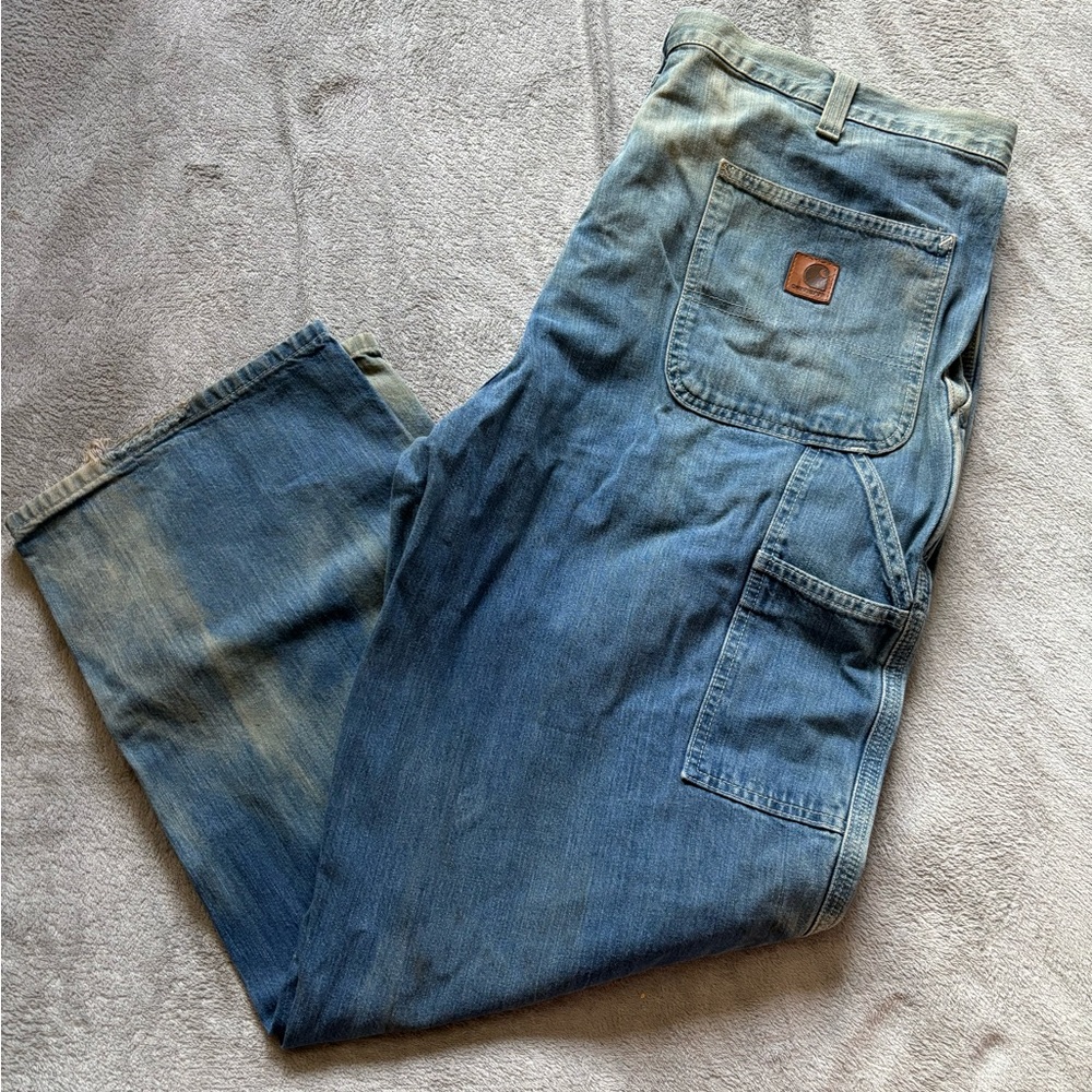 Carhartt Men’s 38x30 Light Wash Denim Faded Dungaree Fit Work Carpenter Style